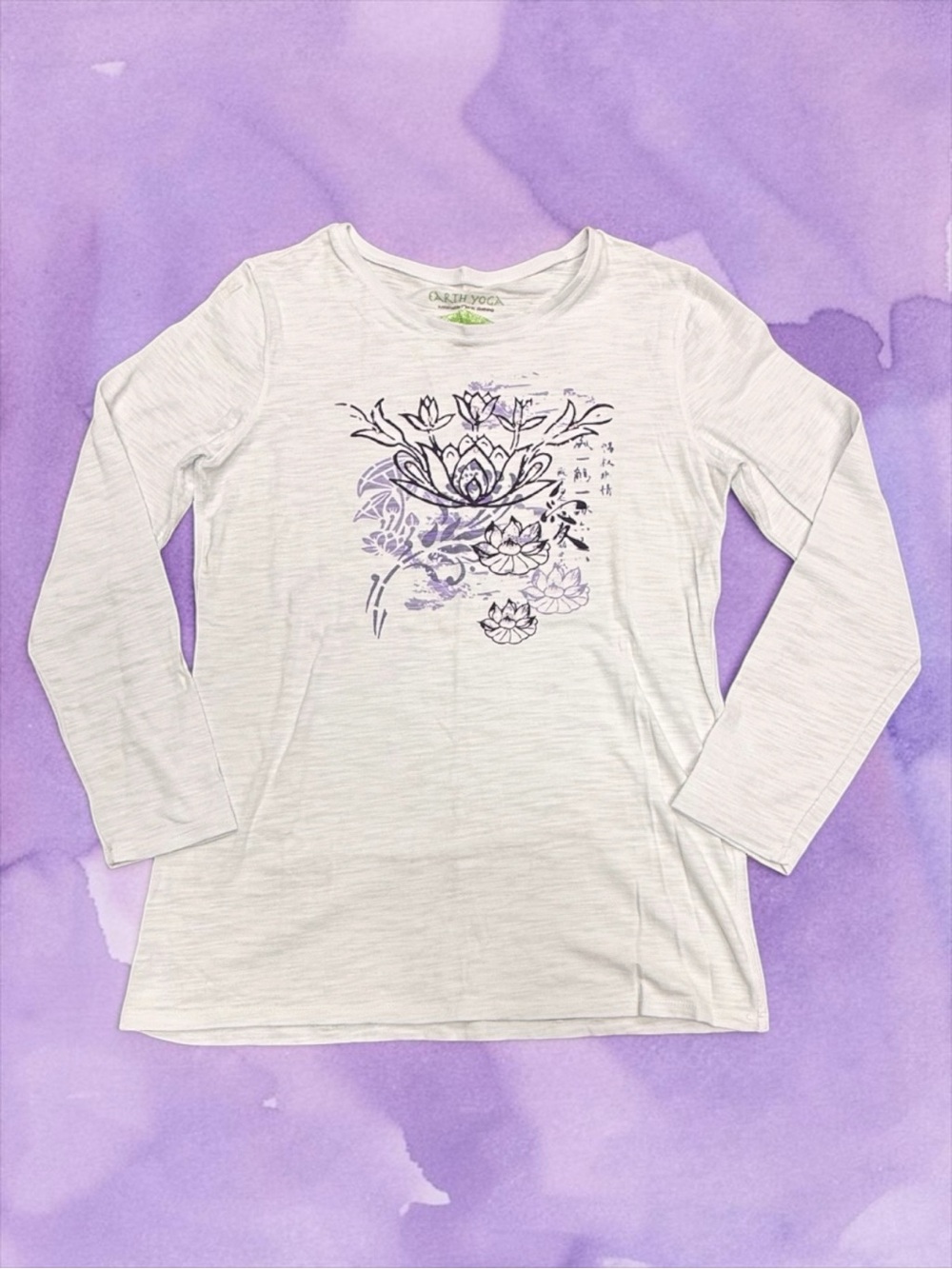 Earth Yoga White Long-Sleeve Floral Graphic Tee Size Xl - Picture 1 of 7